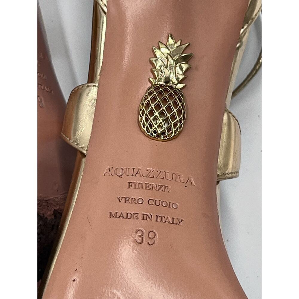 Aquazzura Gold Mirrored Patent Leather Strappy Heel Open Toe Sandals Sz 39/8‎ - Picture 11 of 12